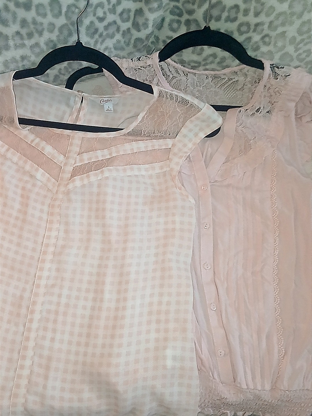 Candie's Light Pink Lace & Gingham Blouse Duo